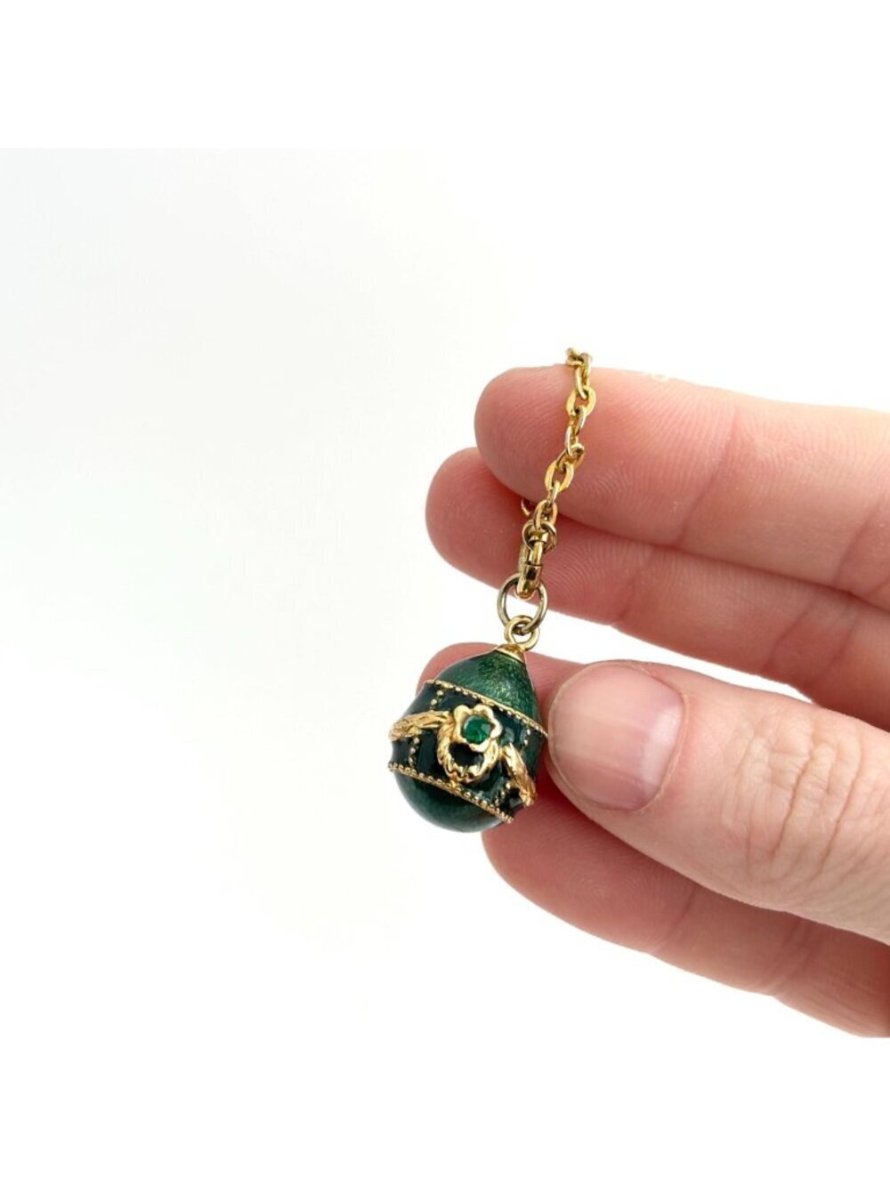 Joan Rivers Green Enameled Green Rhinestoned Gold Toned Vintage Pendant | Charm - Picture 7 of 11